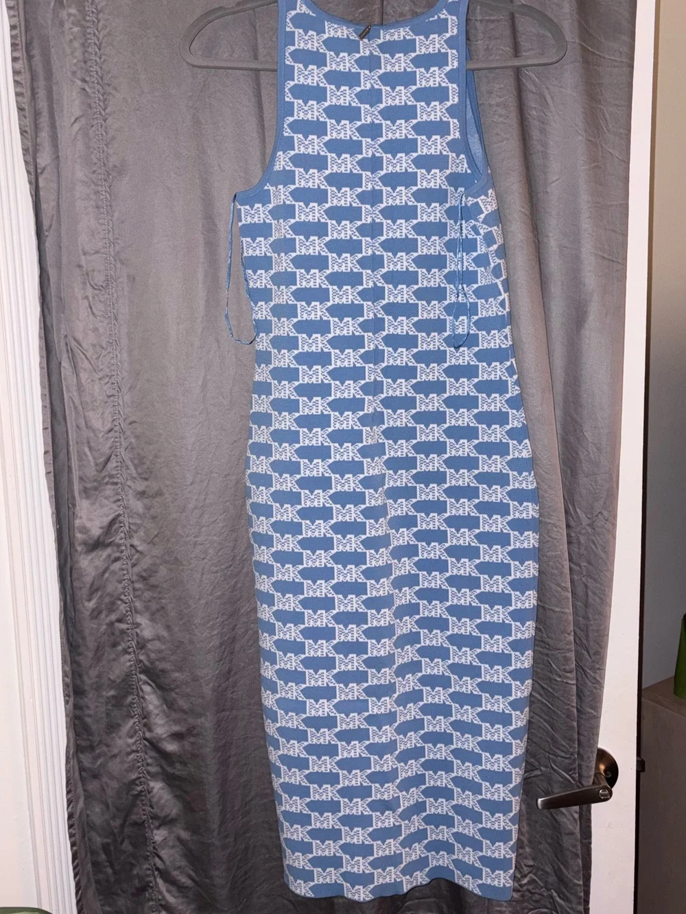 Michael Kors Light Blue and White MK Logo Knit Tank Dress